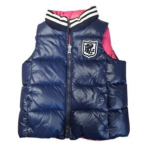 Polo Ralph lauren girls 4t down puffer vest reversible monogram crest blue pink